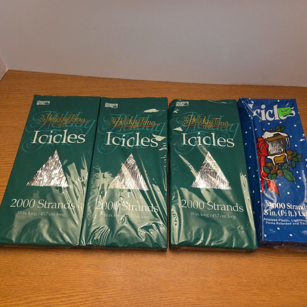 Vintage Silver Icicles Strands Christmas Tree Decor Tinsel Lot of 4 Made in USA
